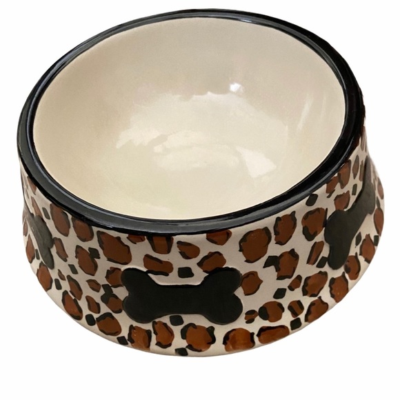 Dog Ceramic Dog Food Bowl Cream Brown And Black Poshmark